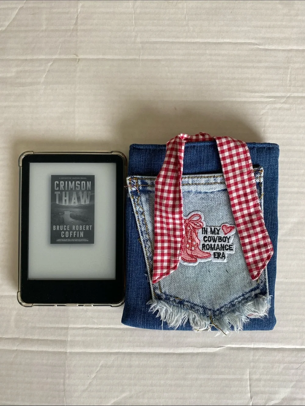 Paperwhite Kindle Cover Sleeve Upcycled Denim With Patch And Tie String